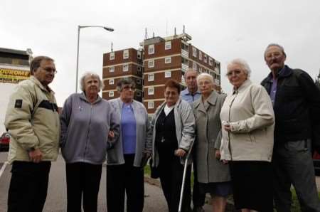 Residents who are protesting at the phone antenna plans outside Elizabeth Court. Picture: Chris Davey