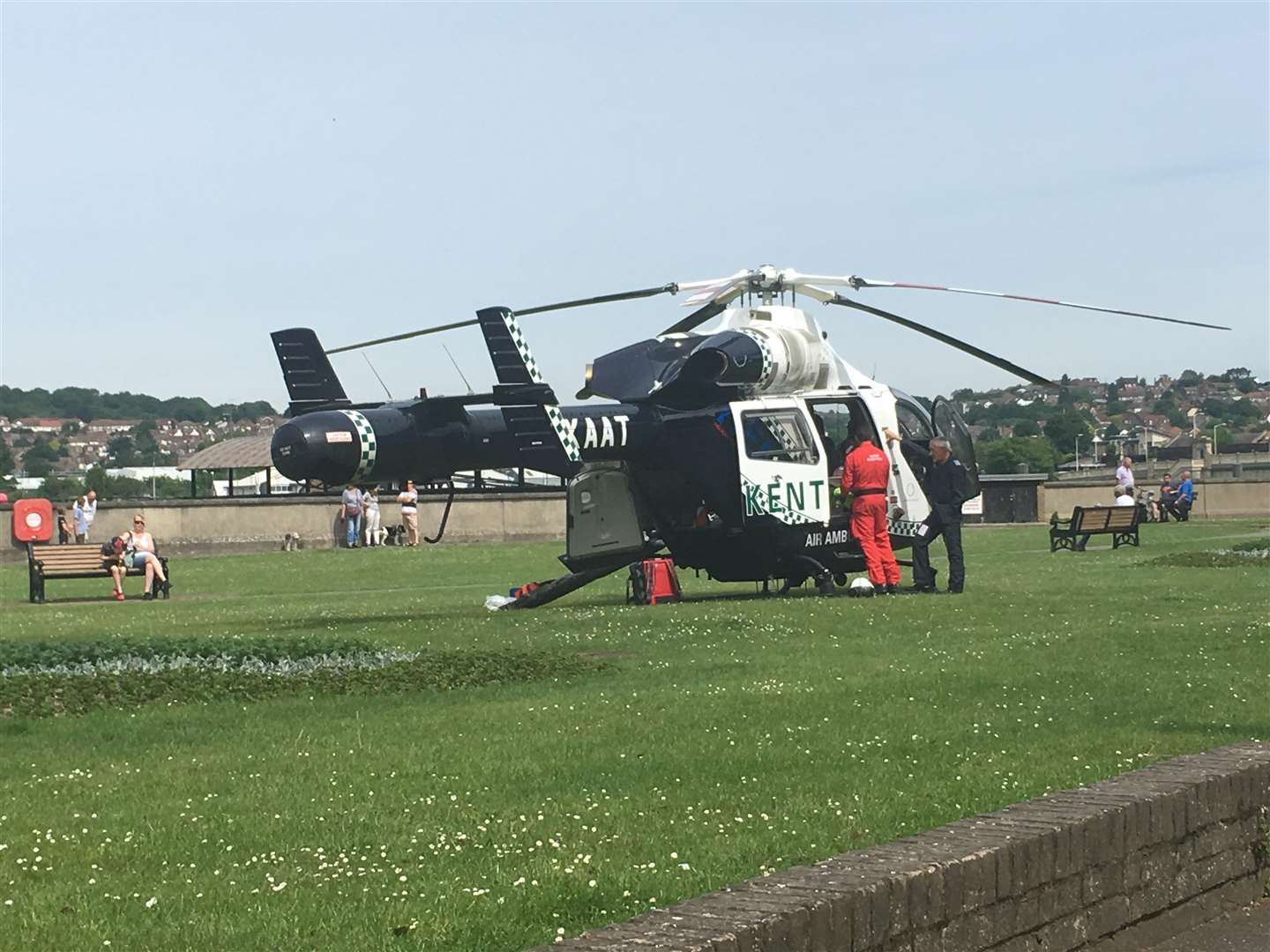 The air ambulance landed on The Esplanade.
