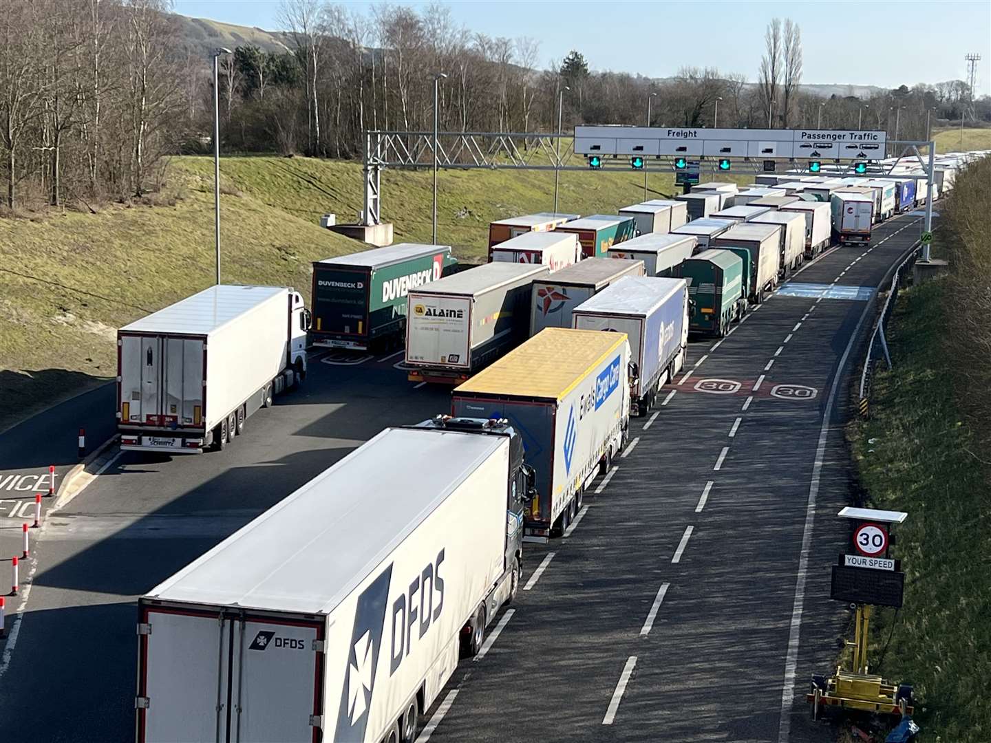 Long queues heading to the Eurotunnel. Picture: Barry Goodwin