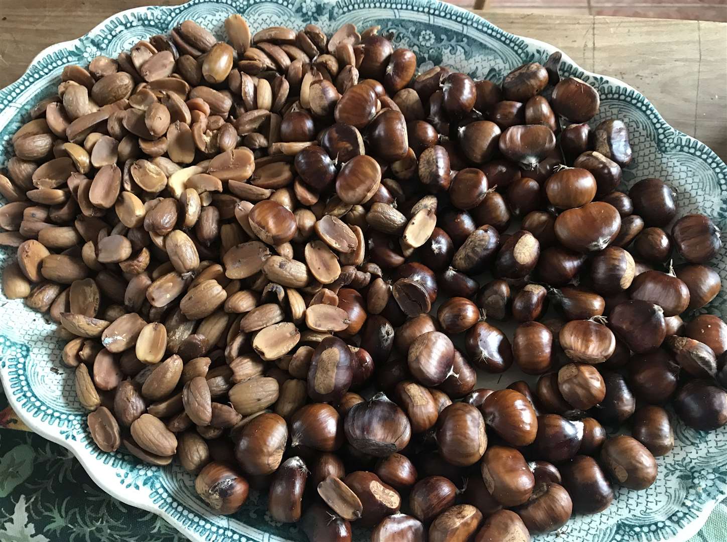 A platter of unpeeled chestnuts and roasted acorns could be found in Miles' kitchen