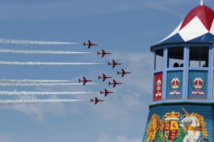 The Red Arrows flying over the showground