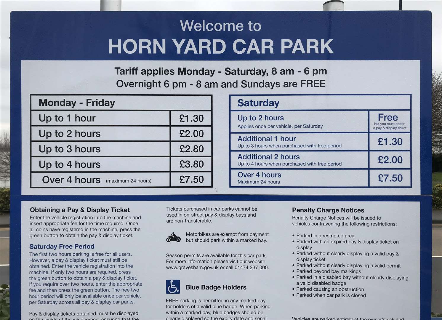 Parking charges in Horn Yard car park in Bank Street, Gravesend (6973544)