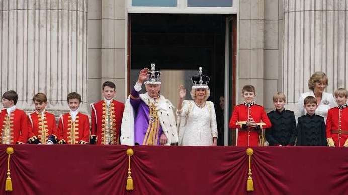 Members of the royal family on the balcony. Picture: Owen Humphreys/PA