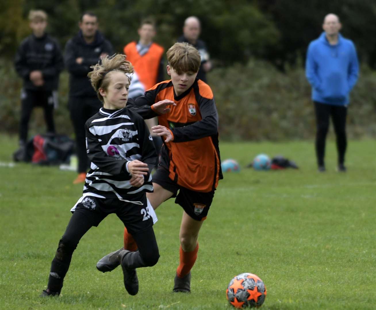 Lordswood Youth under-15s (orange) compete with Milton & Fulston United under-15s. Picture: Barry Goodwin (42845062)