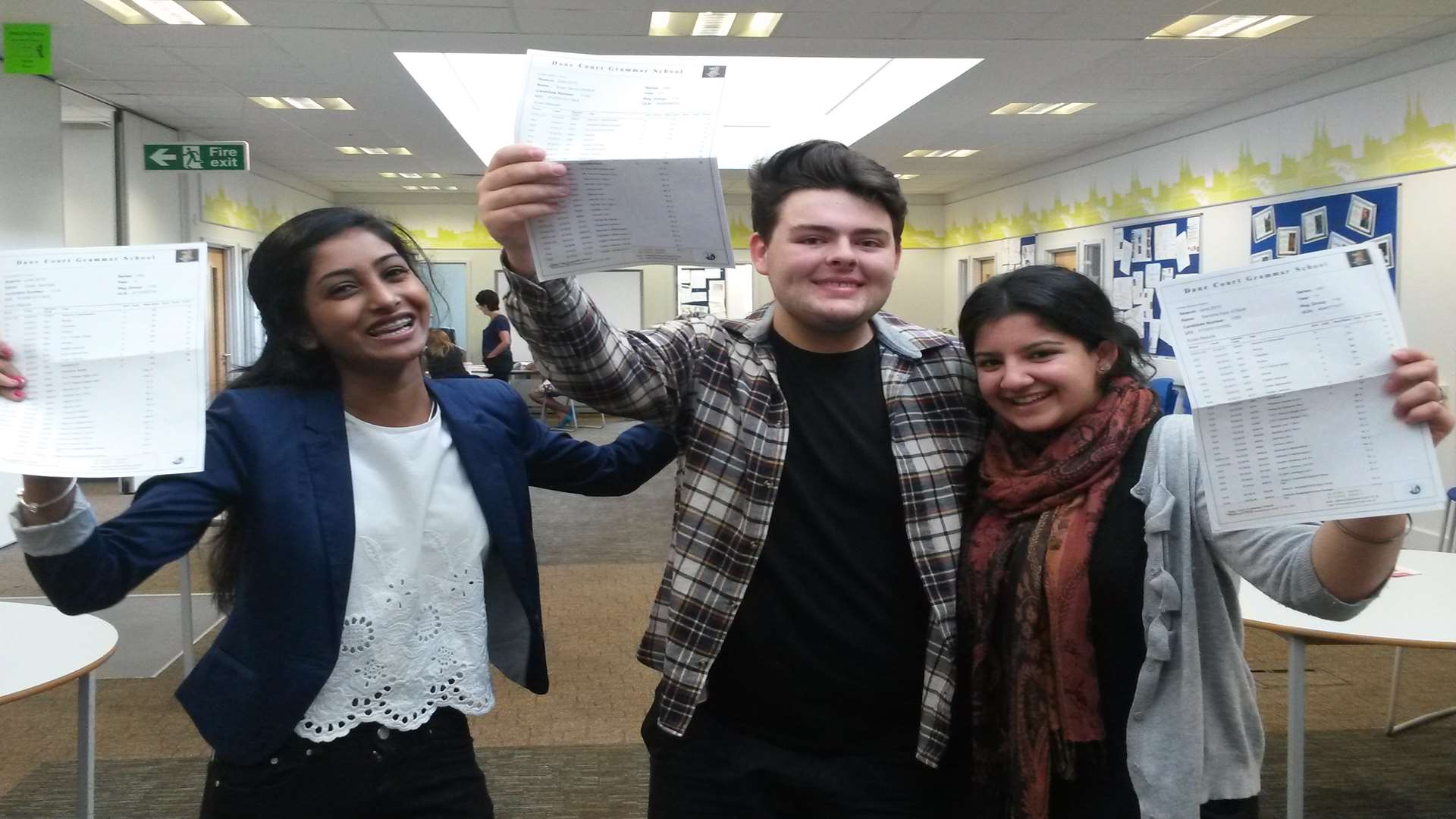 Gowri Satish, Evan Usher and Banisha Atkar with their results at Dane Court Grammar School