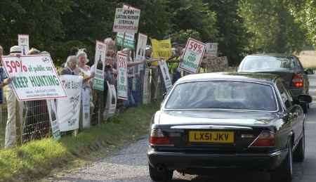 AMBUSHED: Protesters greet the car carrying John Prescott during his low-key visit to Ashford