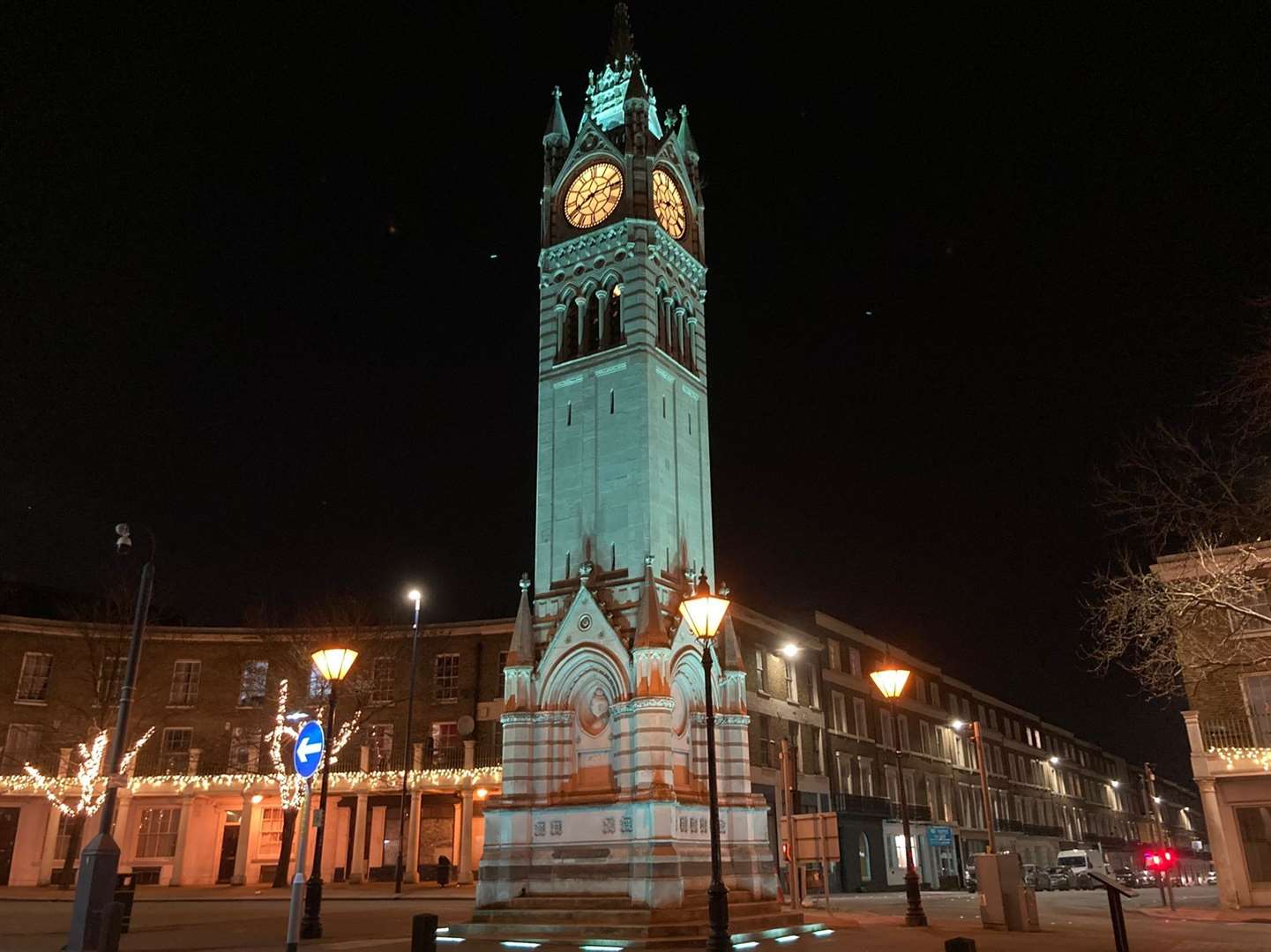 The clock tower in Gravesend was also illuminated. Picture: NSPCC