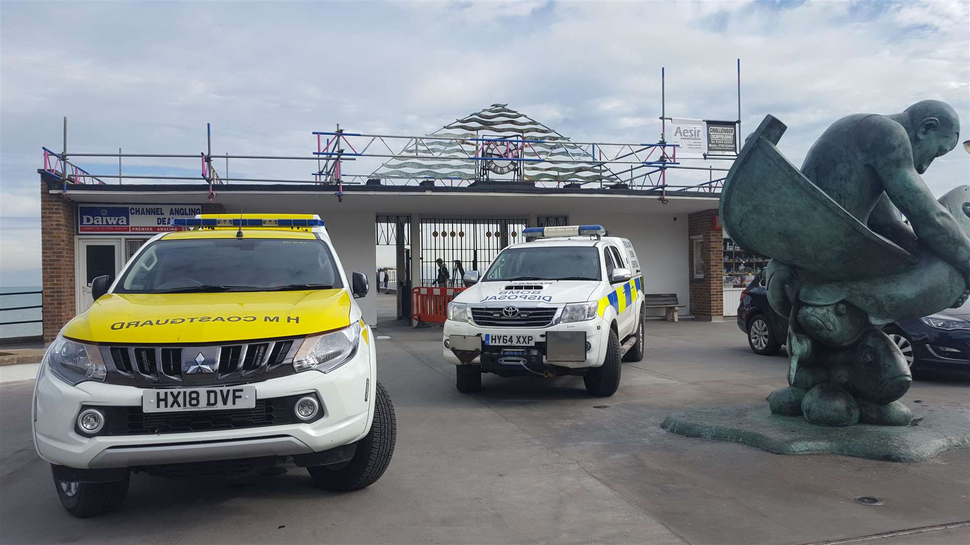 Vehicles for the coastguards and Navy experts outside Deal Pier. Picture: Jim Wheeler