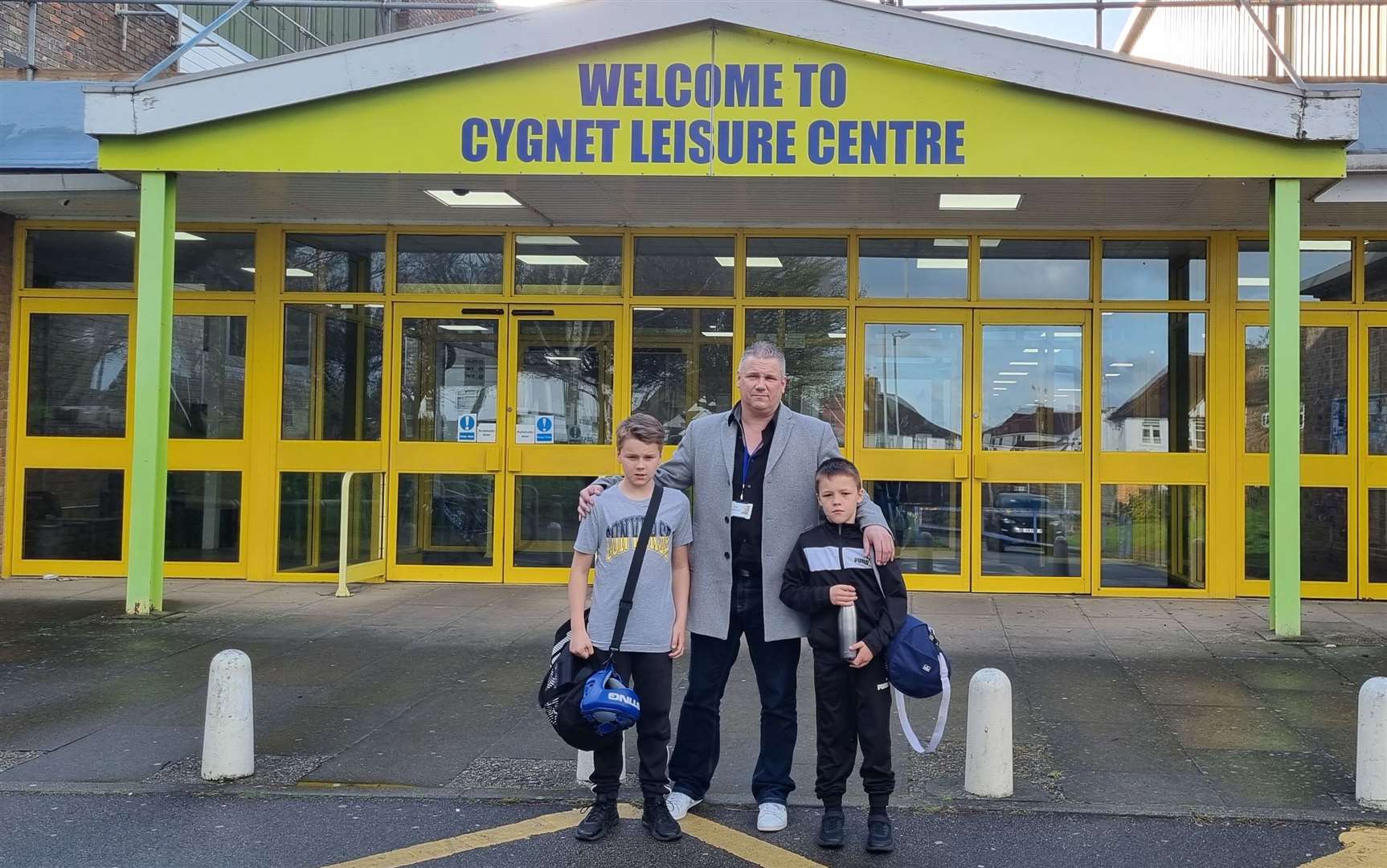 Daniel Anderson and his sons Connor, left, and Louis, right, at Cygnet Leisure Centre. Photo: Daniel Anderson