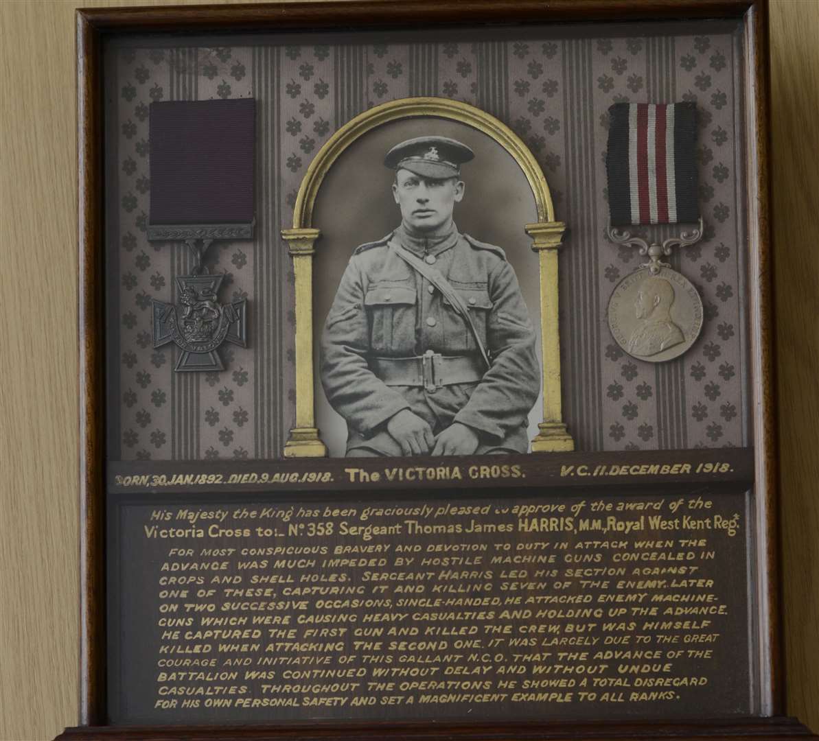 WW1 VC winner Harris and his medals. Supplied by Maidstone Museum