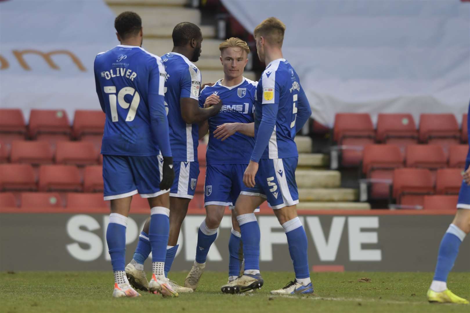 Gillingham players celebrate Kyle Dempsey's goal Picture: Barry Goodwin