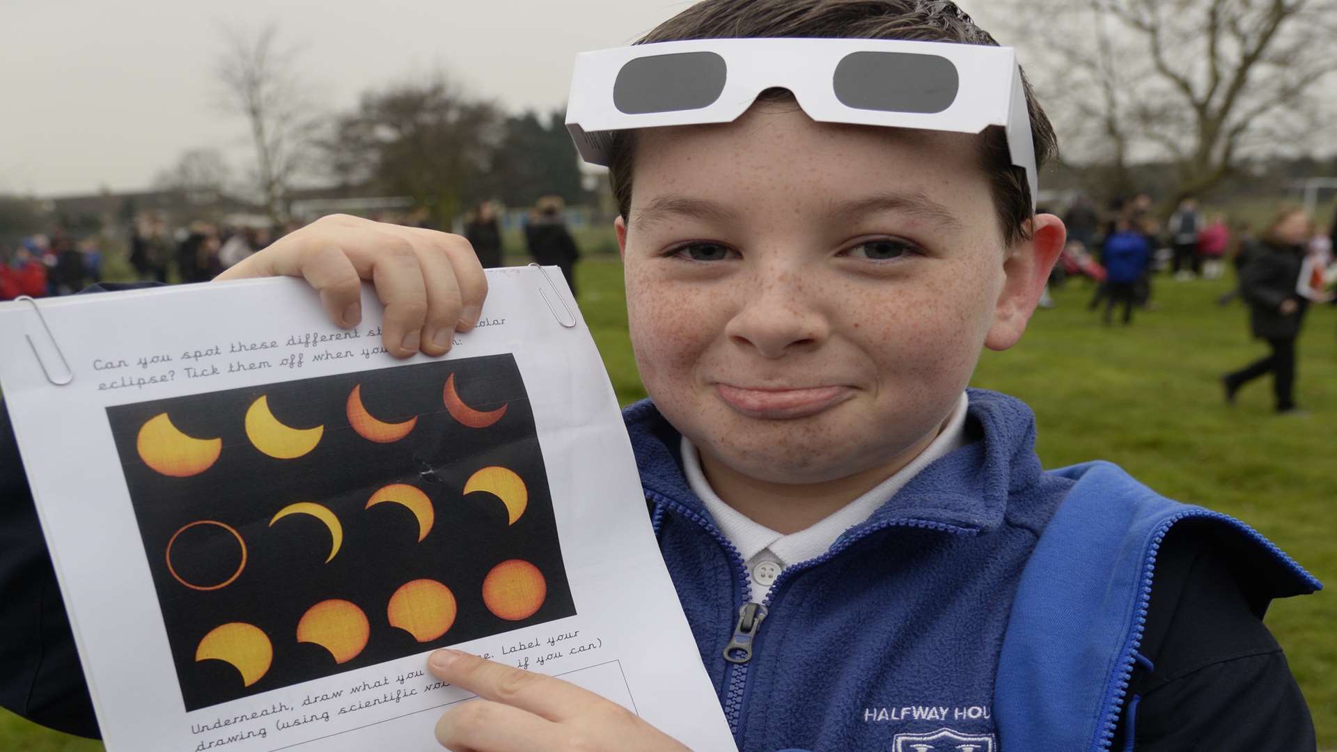 Lennon, 11, points out what people would have seen had clouds parted.