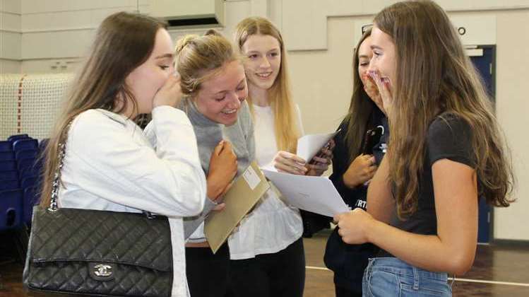 Delighted students at Wilmington grammars' sixth form open their results