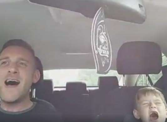 Matt Clayton and his six-year-old son Archie sing along to Frank Sinatra