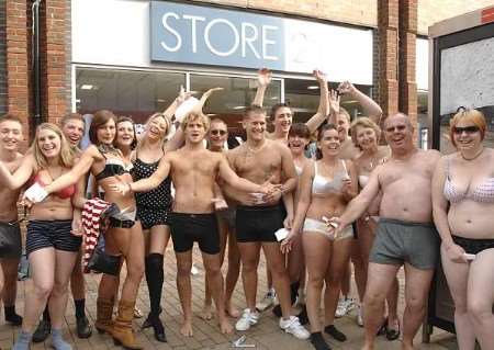 NAKED AMBITION: Some of the customers who queued in their underwear. Pictures: TERRY SCOTT
