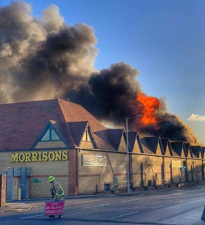 The Morrisons supermarket in Folkestone during the fire