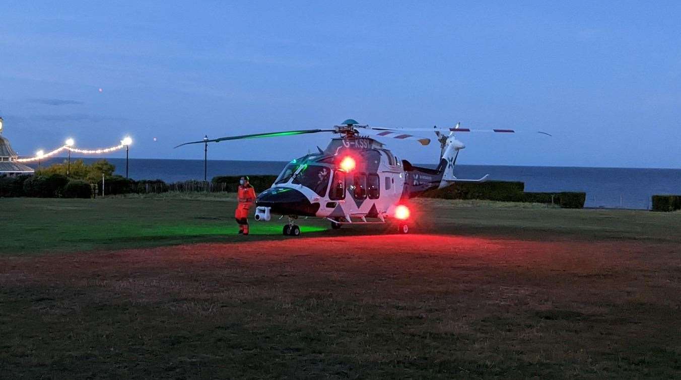 The air ambulance was spotted landing in Broadstairs following the incident last night. Picture: Thomas Mullally