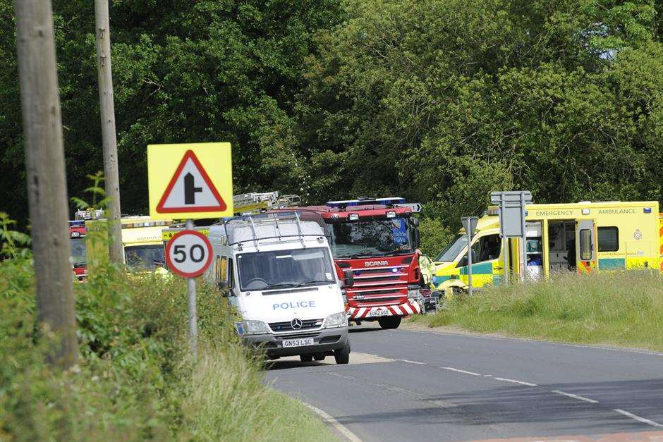 The aftermath of the serious road accident near Shadoxhurst.Picture by Gary Browne.
