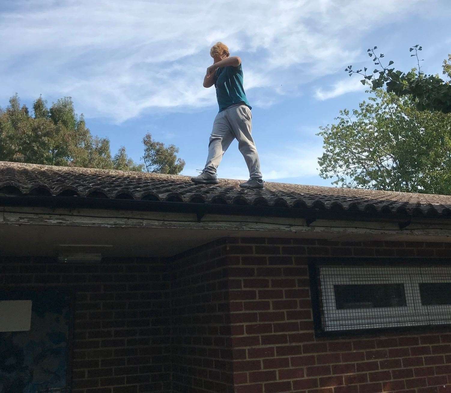 One of the group paraded on the roof during the vandalism