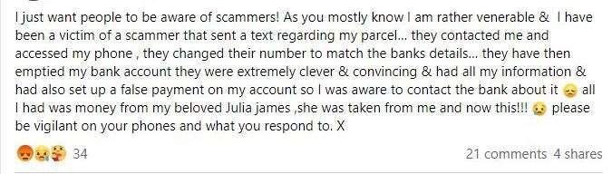 Mr James shared the scam on his Facebook page