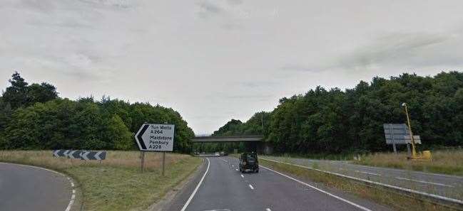The A21 Tonbridge bypass was hit by queues stretching back to the Tunbridge Wells turn-off. Picture: Google Street View