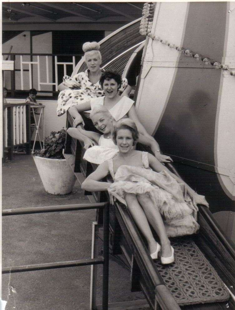 Ladies on the helter skelter at Dreamland in 1961