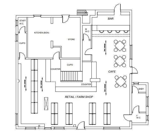 The floor plan for the farm shop and café that could be created at the George