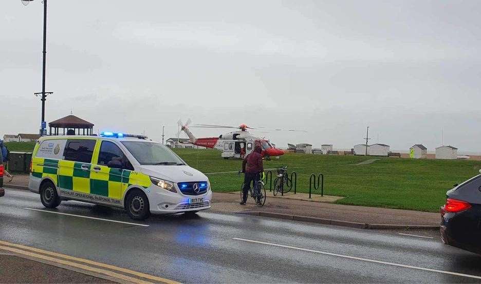 The coastguard helicopter landed nearby. Picture: John Sheridan