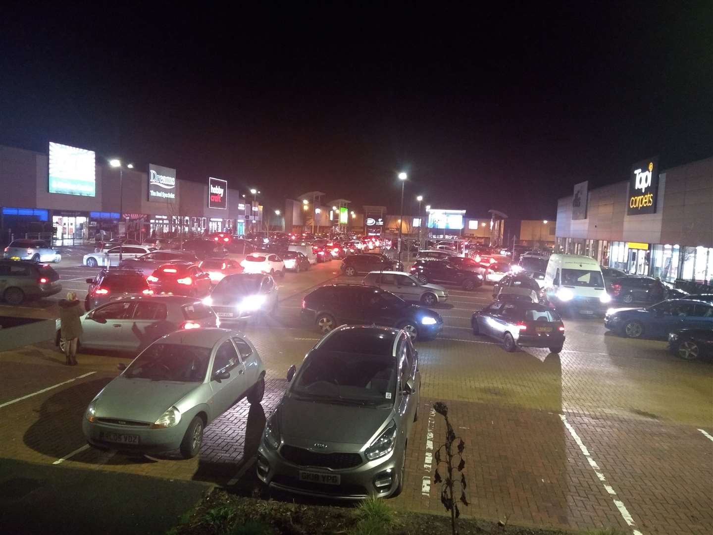 Traffic in the Ashford Retail Park is building