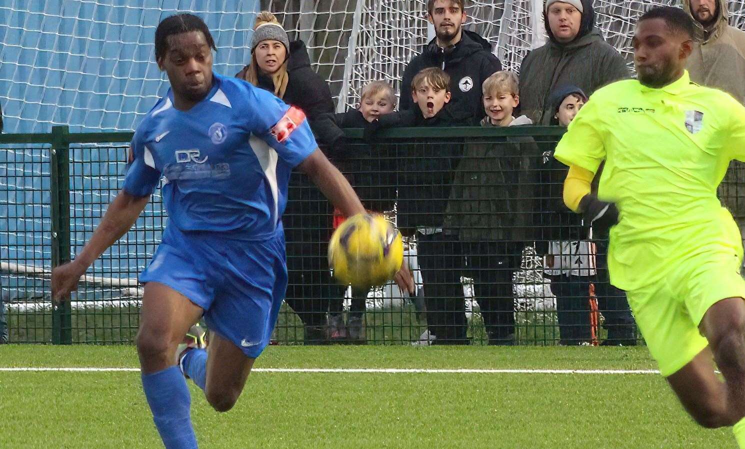 New signing Emmanuel Martins of Herne Bay on his way towards goal. Picture: Keith Davy