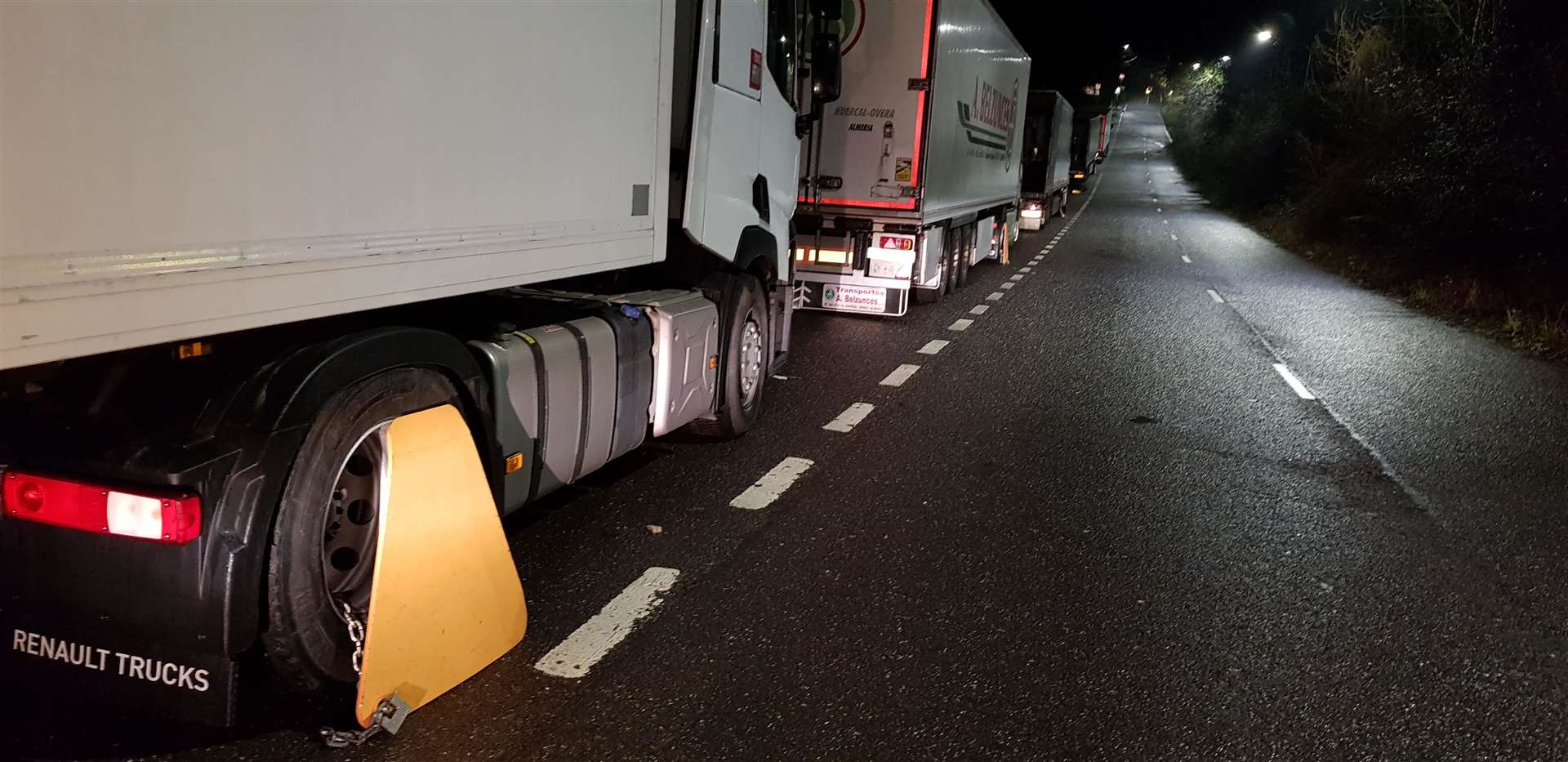 Lorries clamped in the lay-by off Blue Bell Hill