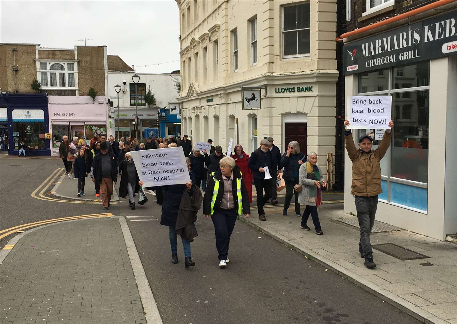 Protesters met at Deal pier last year to campaign against the closure of blood tests at Deal hospital. Photo: Tony Grist