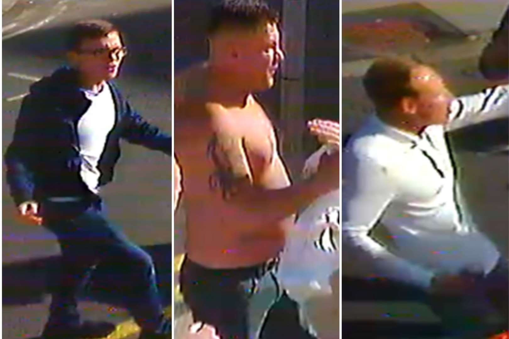 Police want to question these three men about racist attacks in Folkestone. Photo: Kent Police