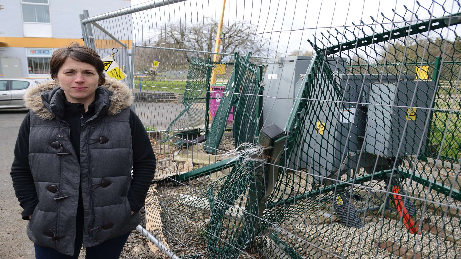 Su Bailey, director of Right Track Music School, next to the damaged substation. Picture: Gary Browne