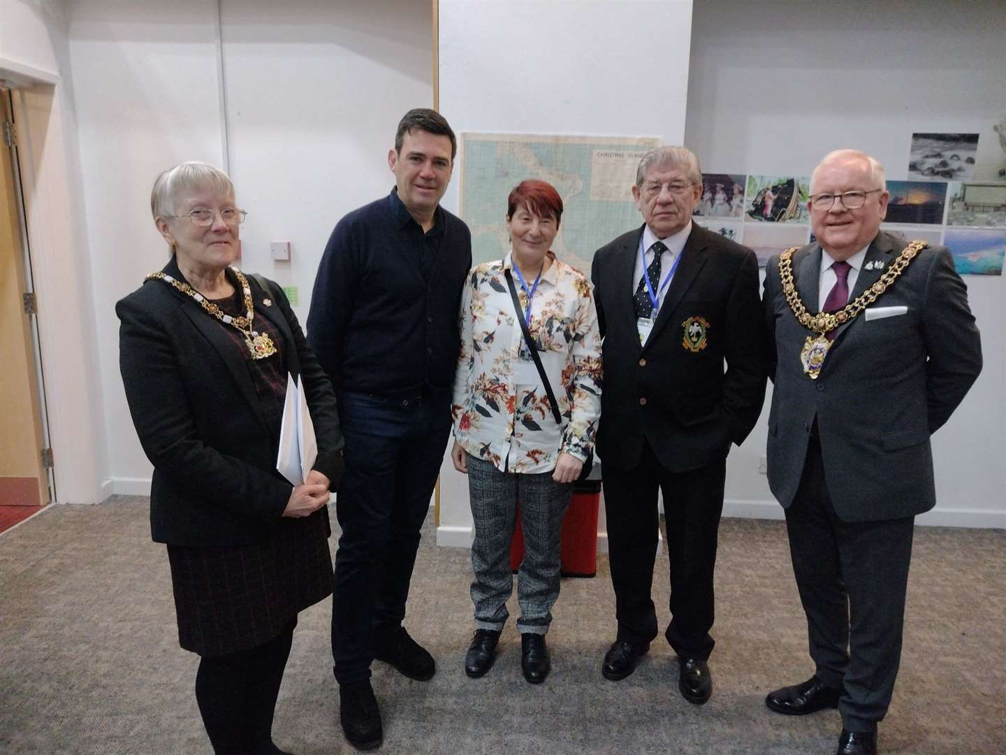 From left, the Lady Mayoress of Manchester Carole Judge, the Metro Mayor Andy Burnham, Anne Quinlan, Terry Quinlan and the Lord Mayor of Manchester Tommy Judge