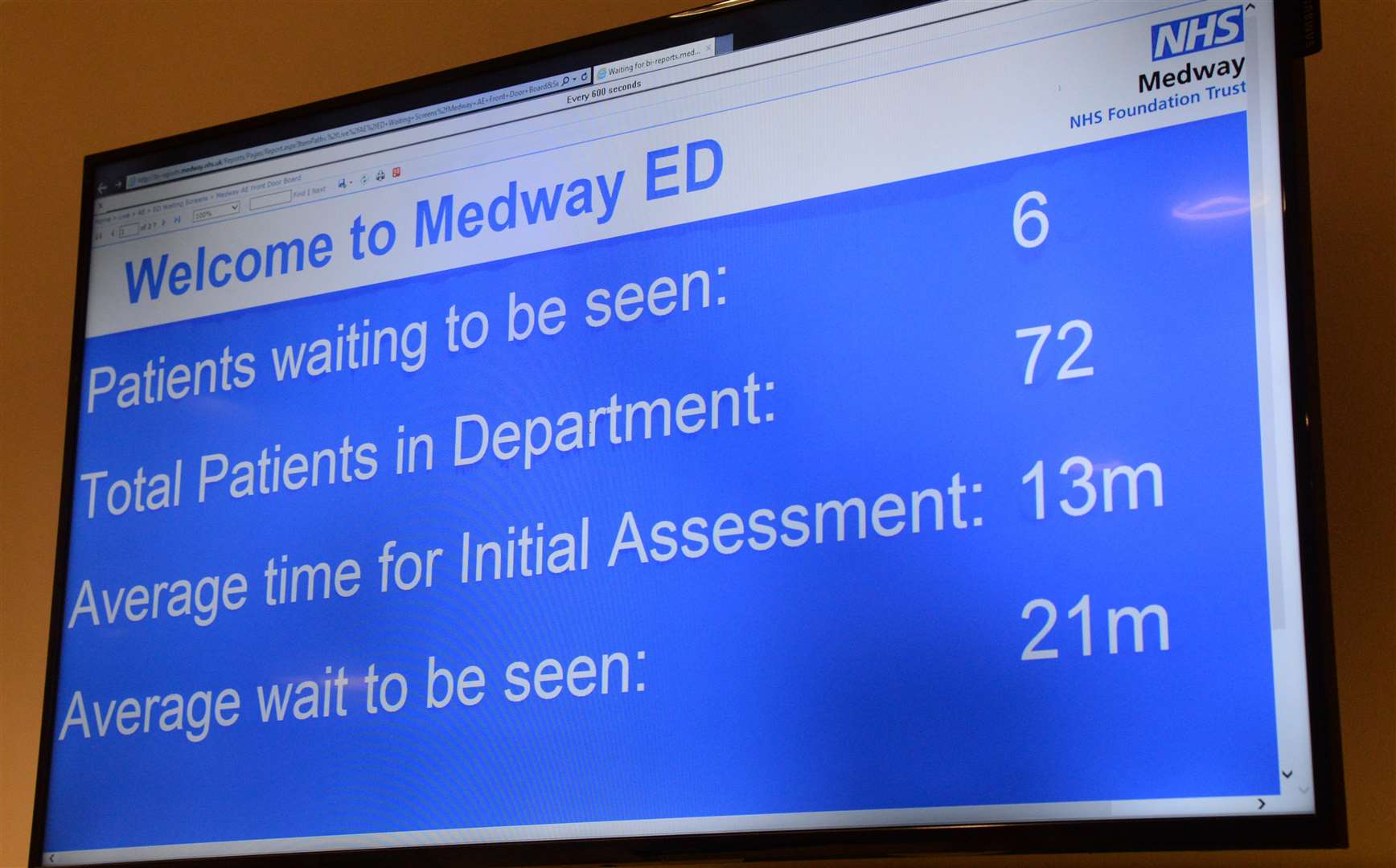 Waiting times are displayed at Medway Maritime Hospital