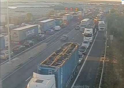 There are long delays on the approach to the Dartford Bridge on the Essex side this morning. Photo: National Highways
