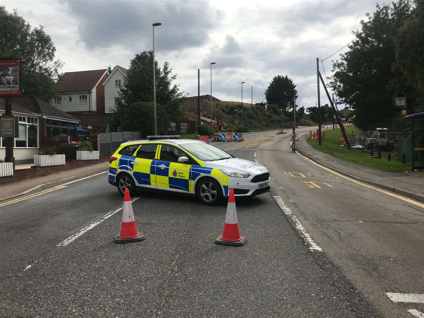 A roadblock is in place from the White Hart pub in Cuxton (41806216)