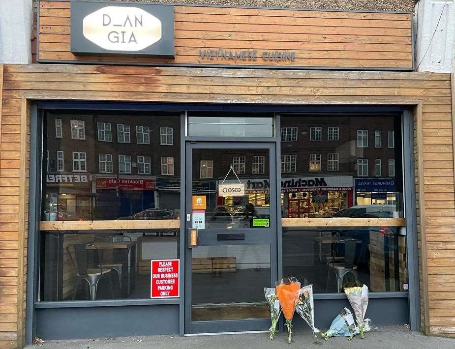 Tributes have been left outside Vietnamese restaurant Doan Gia for the victim of a fatal crash in Blackfen Road, Sidcup