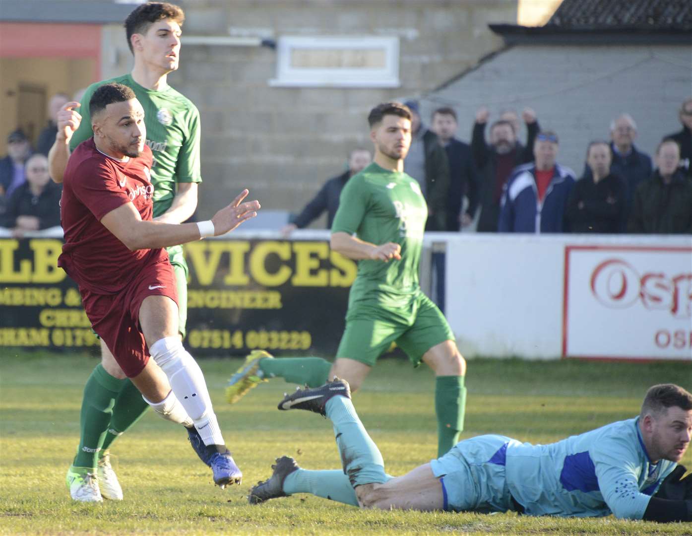 Dean Grant scores Canterbury City's second goal against Biggleswade Picture: Paul Amos