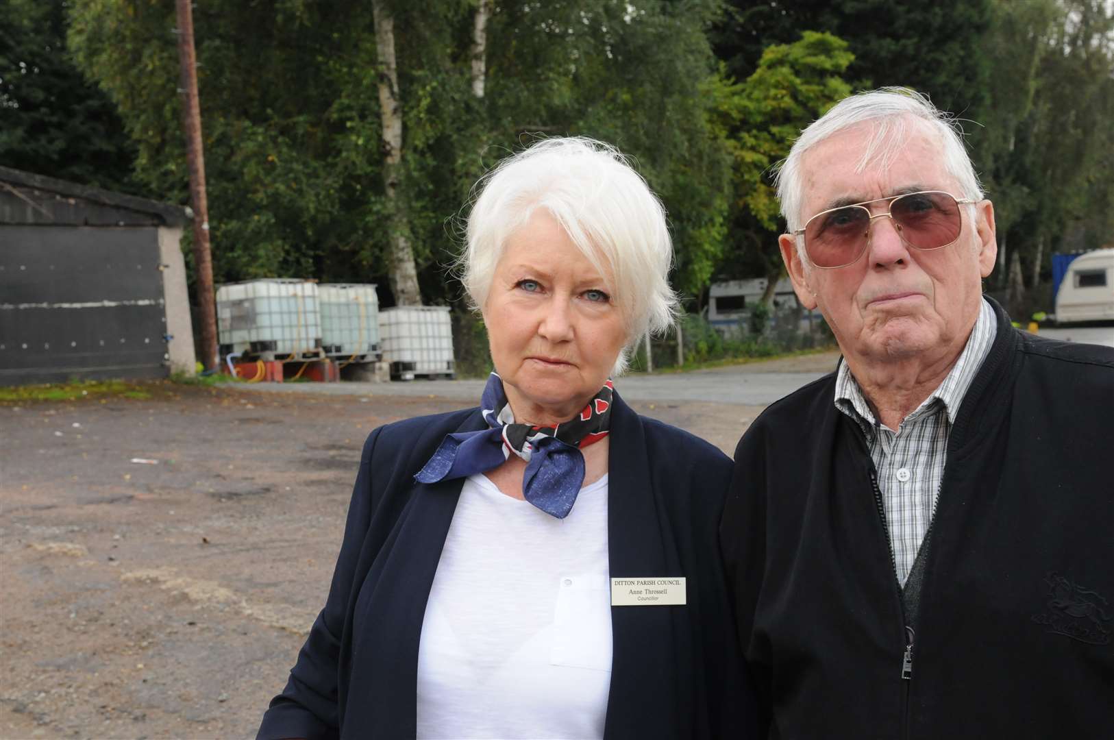 Cllr Anne Throssell and concerned resident Tony Mulcuck at the Ditton Tandoori car park