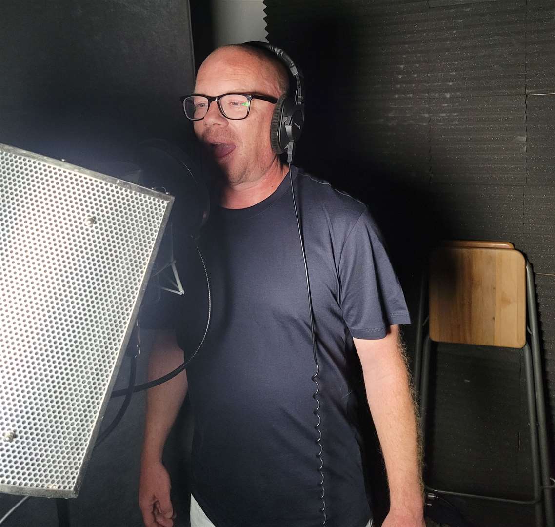 Greg Laker recording his World Cup song We're Going All The Way