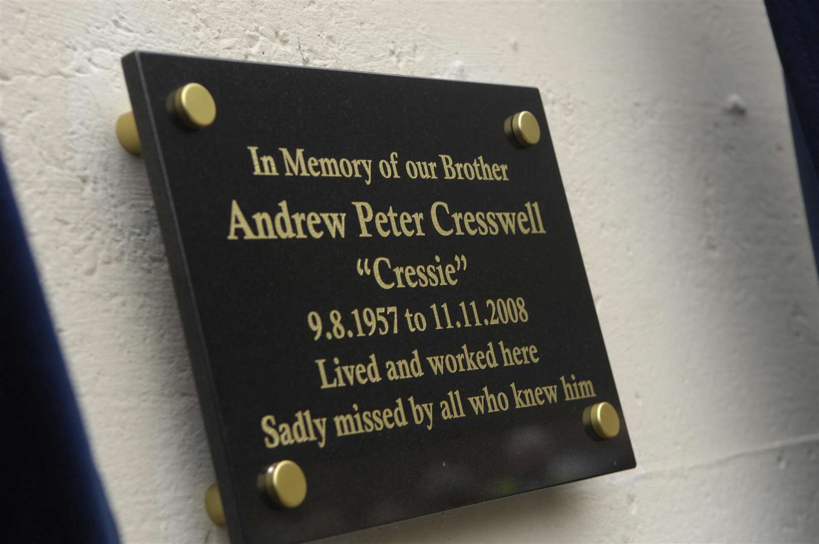 Biker friends from the 75 club, unveiled a plaque to Andrew Cresswell, who was murdered in 2008