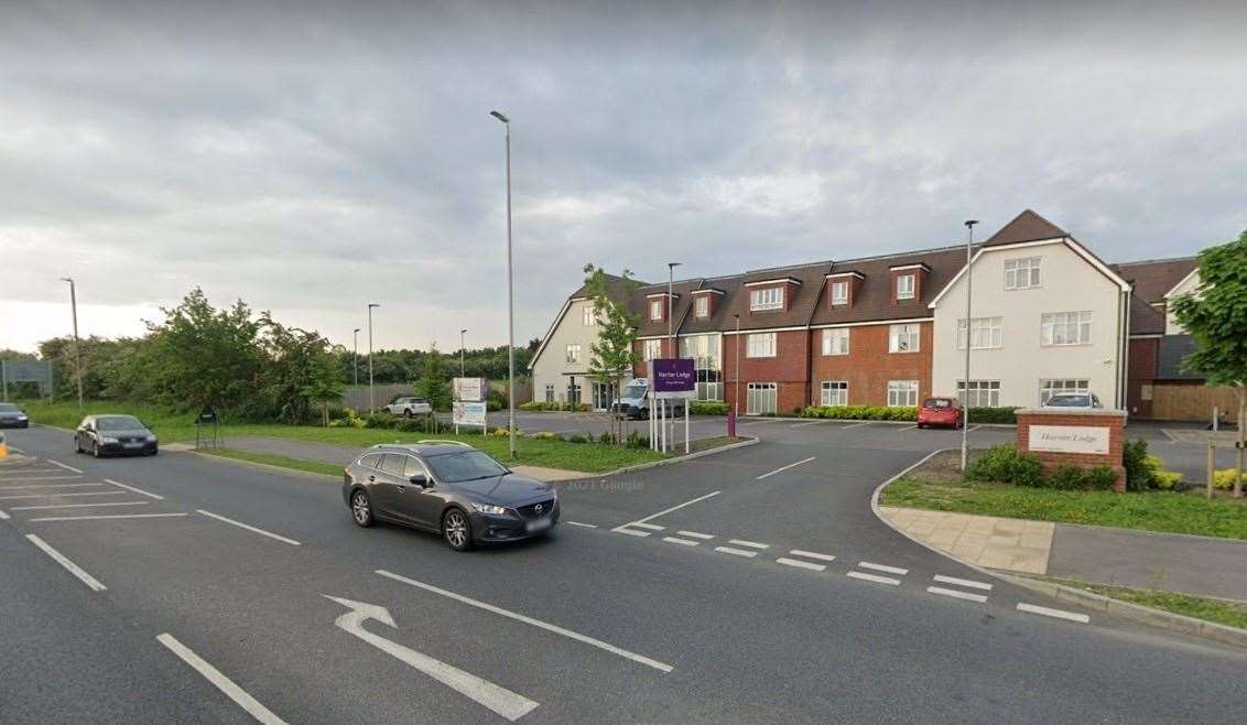 The development site is to the left of Harrier Lodge care home. Picture: Google (55344414)
