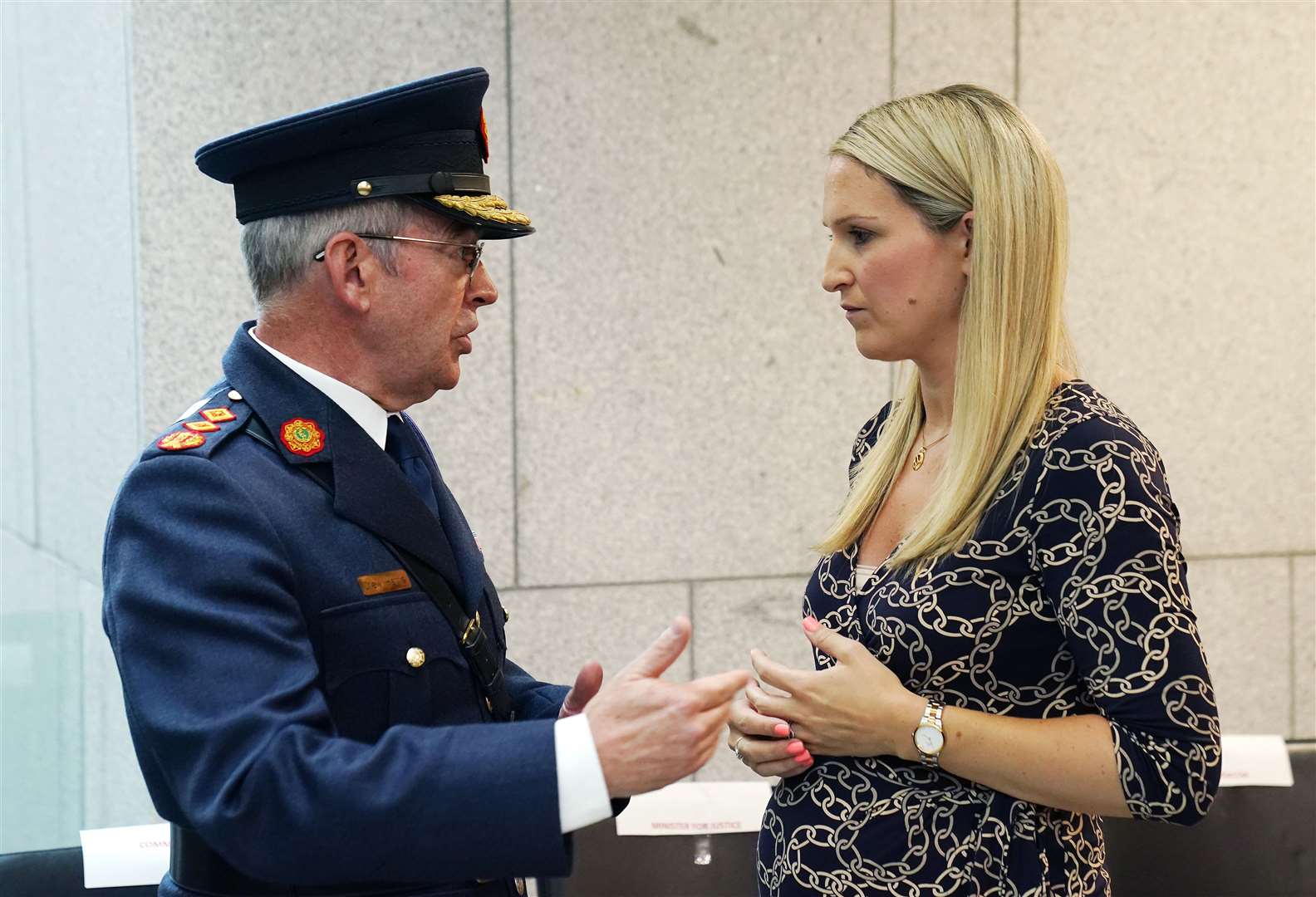 Garda Commissioner Drew Harris with Minister for Justice Helen McEntee (Brian Lawless/PA)