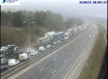 Coastbound traffic has come to a halt between junction 11 and 12 of the M20. Picture: Highways England