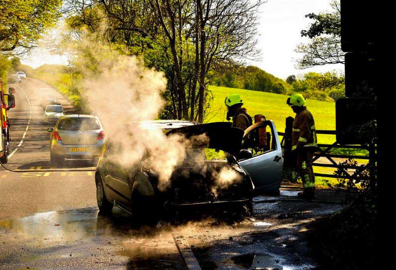 Car fire between Duke of York's roundabout and Dover Castle