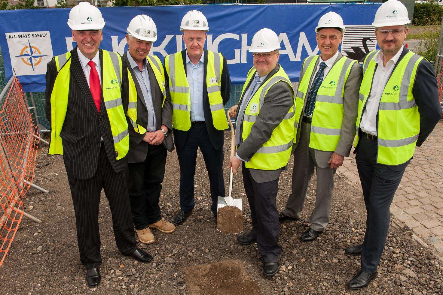 Work begins on SEM's new headquarters in Dartford: from left, SEM chief executive Michael Laming, Buckingham Group project manager Colin Overall, Buckingham Group director Clive Bailie, Dartford Borough Council leader Jeremy Kite, Dartford Borough Council managing director Graham Harris and Prologis director Jamie West