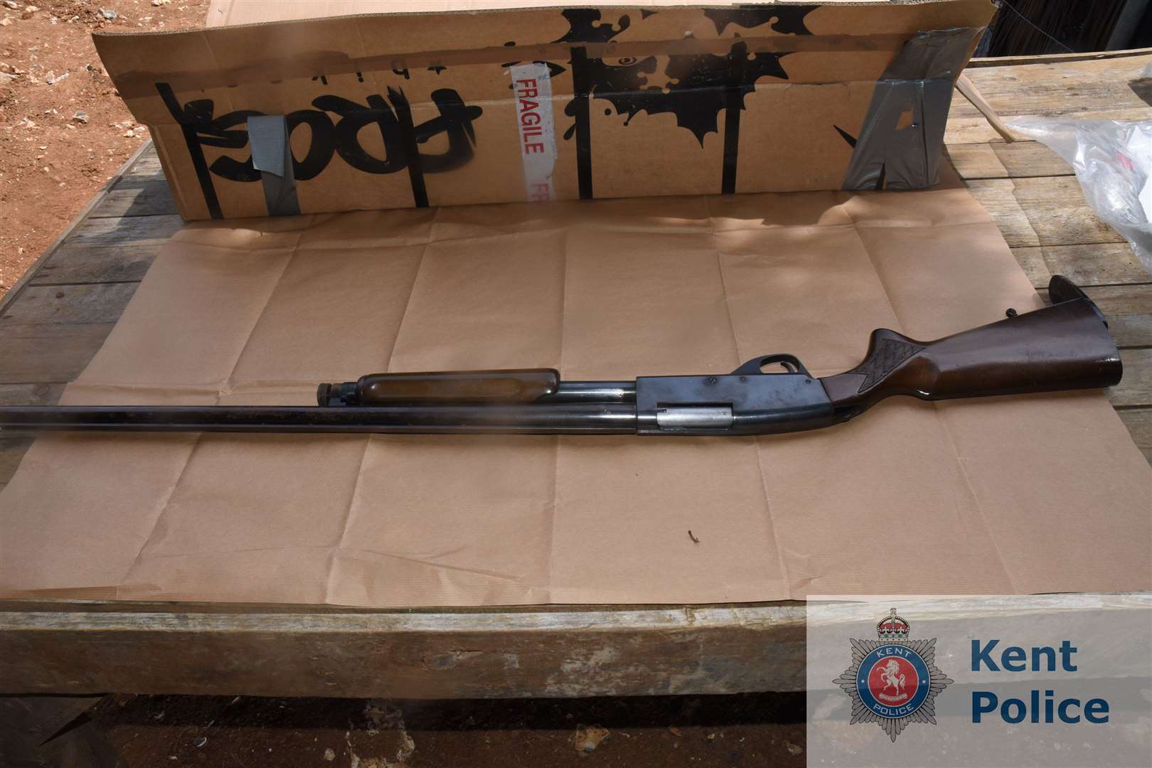 The shotgun was seized from the address in the Sittingbourne area. Picture: Kent Police