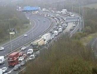 Delays on M20 at Maidstone this morning. Picture: Kent Highways (8313916)